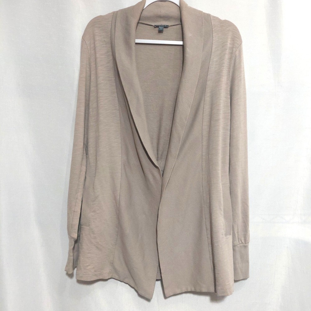 Lilla P Womens Small Taupe Knit Open Front Cardigan Cinched Waist Draped Collar